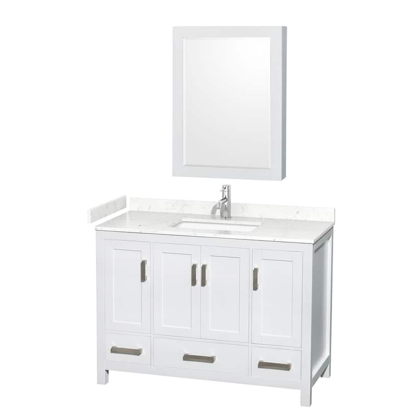Sheffield Single Bathroom Vanity Set, Cultured Top, Medicine Cabinet - 48-Inch Single - White, Carrara Cultured Marble Top, Chrome Trim