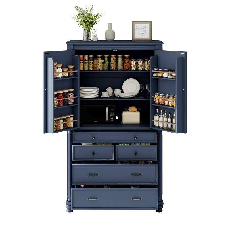 Roomfitters 77 Inch Large Freestanding Kitchen Pantry Cabinet with 5 Drawers and 6 Door Shelves