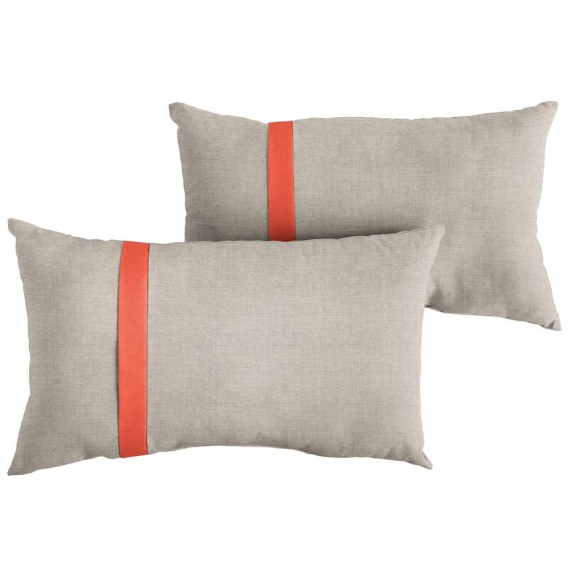 Sorra Home Sunbrella Outdoor Single Large Flange Pillow Set of 2 - Sunbrella - Cast Silver/Canvas Melon - 14 in H x 24 in W x 6 in D