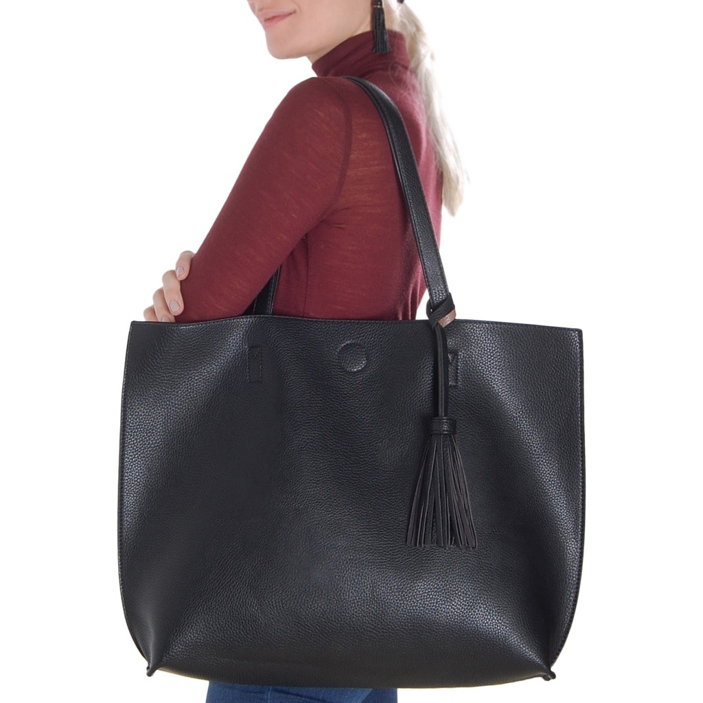 reversible vegan leather oversized tote bag