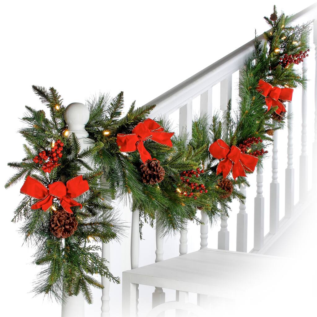 6' LED Berry And Bow Garland, Clear Lights