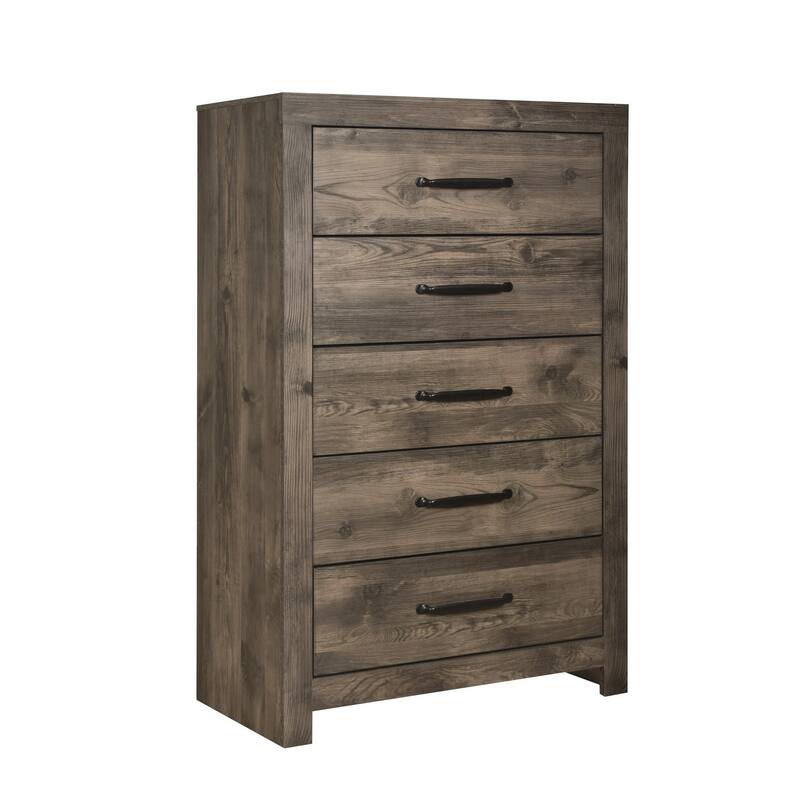 Ent 49 Inch Tall Dresser Chest, 5 Drawers with Black Handles, Greige Brown - Gray Beige - 5-drawer