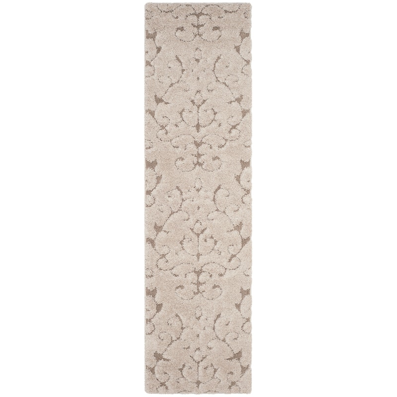 SAFAVIEH Florida Shag Tjabbe Scroll Area 1.2-inch Thick Rug - 2'3" x 7' Runner - Cream/Beige