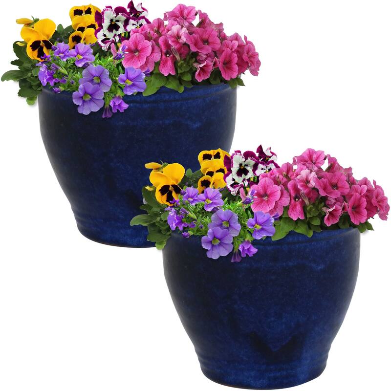Sunnydaze Studio Glazed Ceramic Planter - Set of 2 - 9-Inch - Imperial Blue