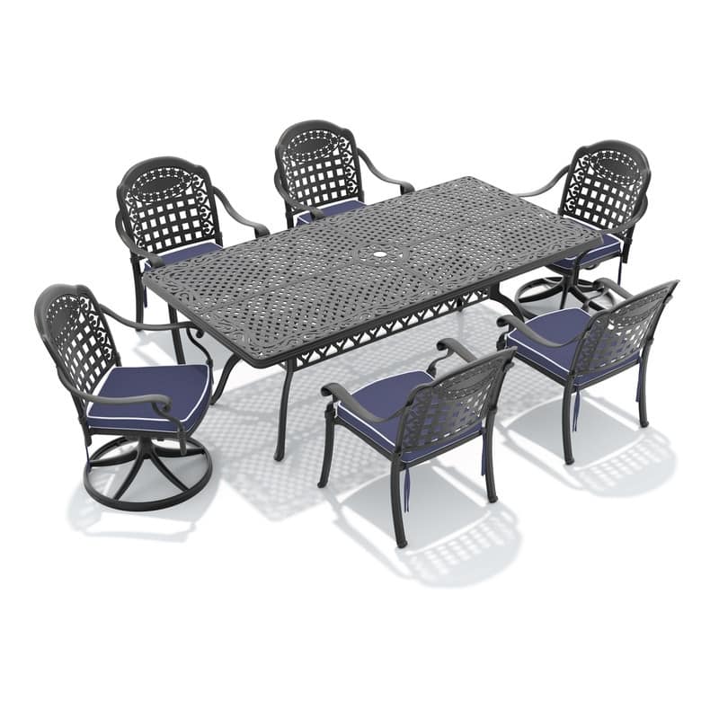 7-Piece Outdoor Dining Set with 1 Table and 6 Chairs, All-Weather Aluminum Outdoor Patio Sets