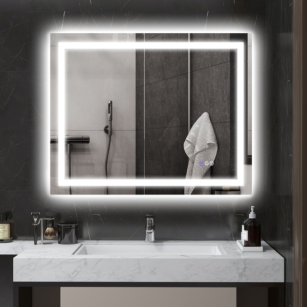 LED Bathroom Mirror with Lights 39 x 32 Backlit Front Lit LED Mirror Wall Mounted Dimmable Vanity Mirror Clear