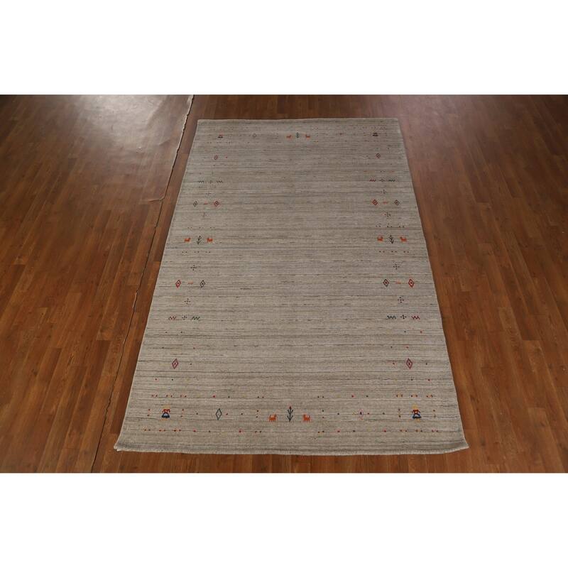 Hand Knotted Oriental 100% Wool Carpet Tribal Animal Pictorial Multi-Colored Gabbeh Area Rug - 8' 1'' X 5' 2''