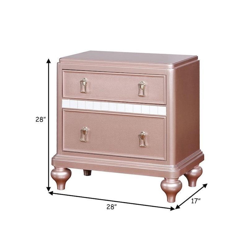 Contemporary Solid Wood Night Stand With Mirror Trim, Pink
