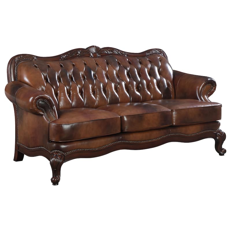 Victoria Brown Full Leather Upholstered Sofa Set