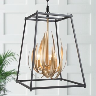Modern Gold Glam 3-Light Geometric Black Frame Chandelier for Dining Room - L15"*W15"*H20.5" 