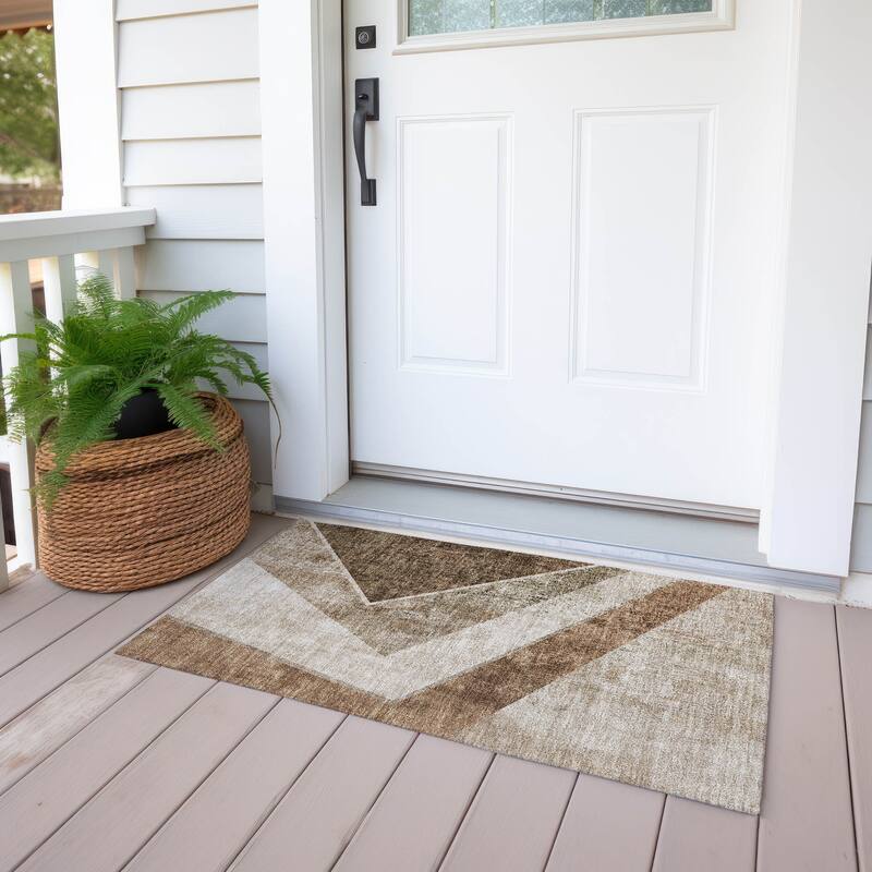 Machine Washable Indoor/ Outdoor Chantille Modern Geometric Rug