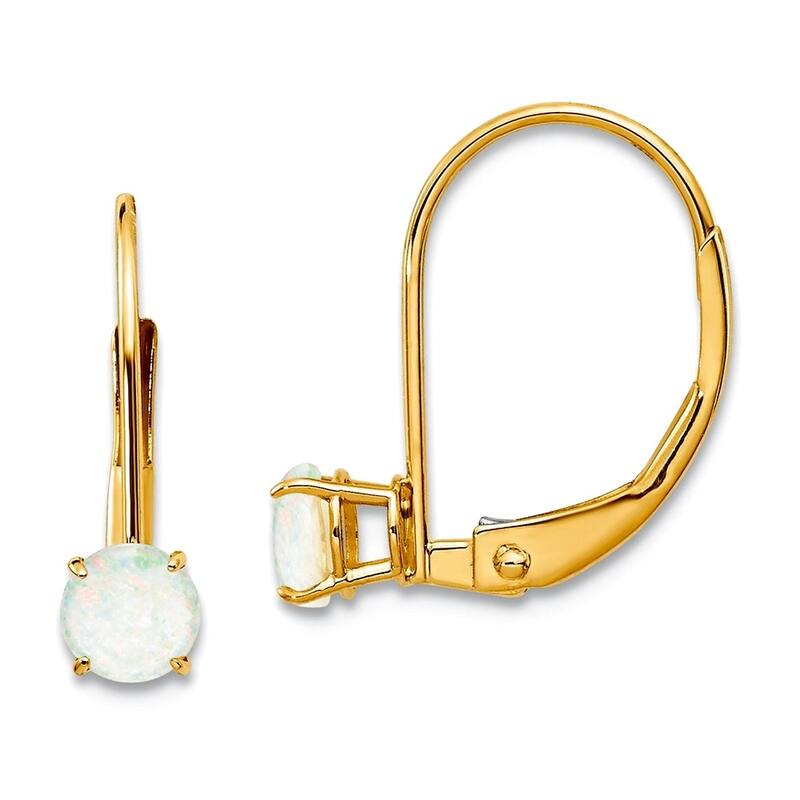 Curata 14k Yellow Gold 4mm Genuine Gemstone Birthstone Leverback Earrings - 13x4mm - Opal