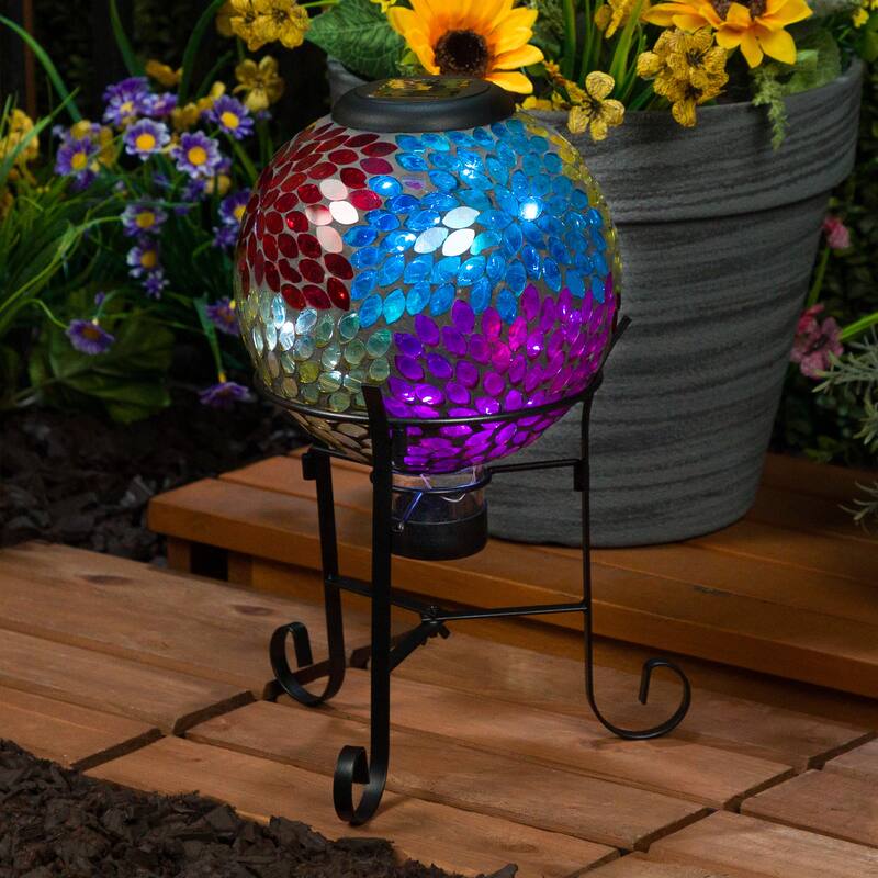 Solar 8" Multi-Color Leaf Gazing Globe with Metal Stand