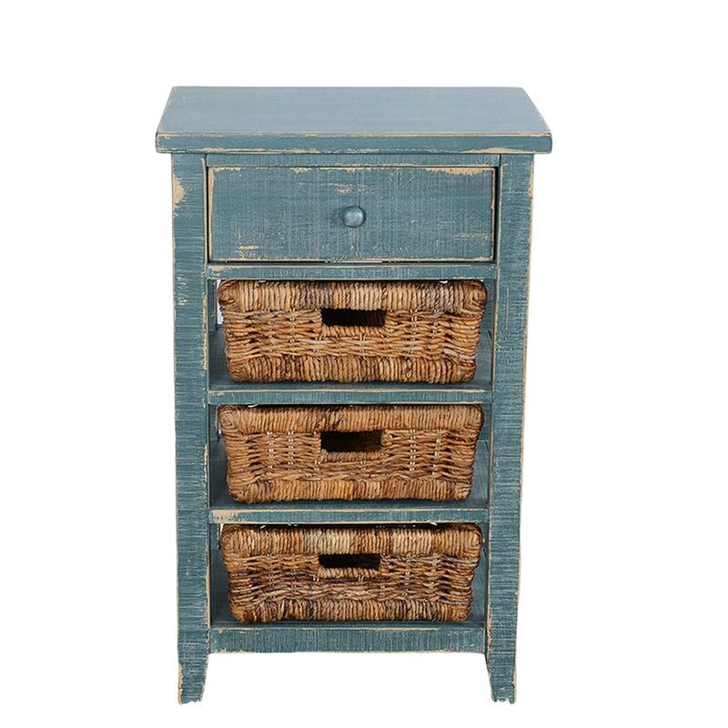 16 in. Teal Rectangle Wood End Table, Sturdy Build End Side Table for Living Rooms