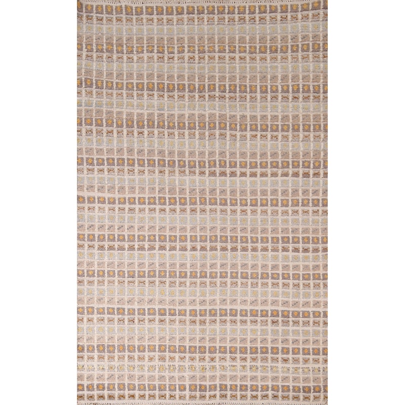 All-Over Checkered Moroccan Area Rug Handmade Wool Carpet - 4'11"x 7'6"