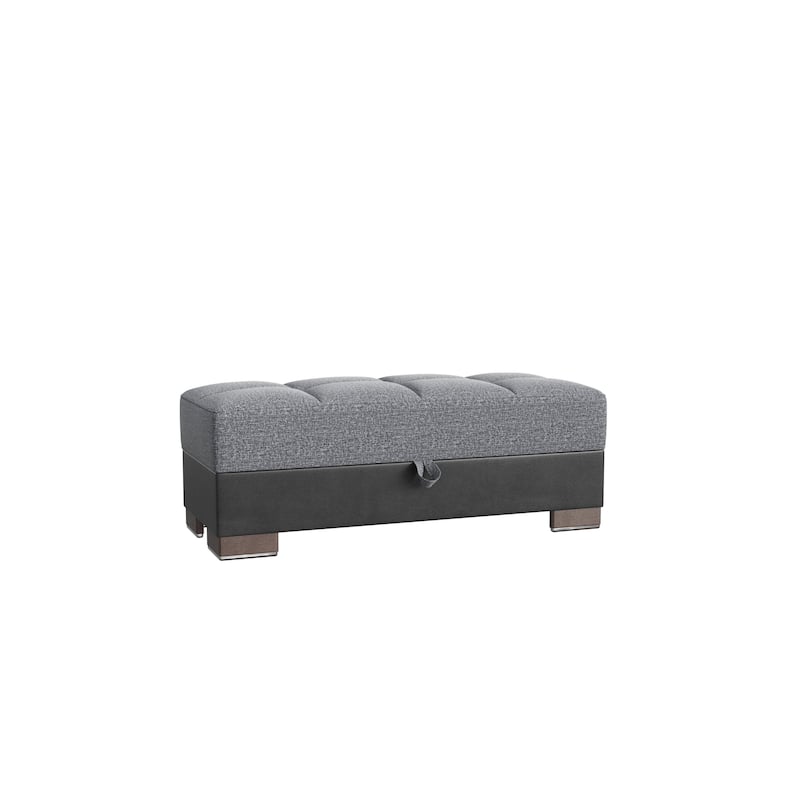 HomeRoots 52" Gray Blue Brown and Gray Chenille And Faux Leather Storage Ottoman