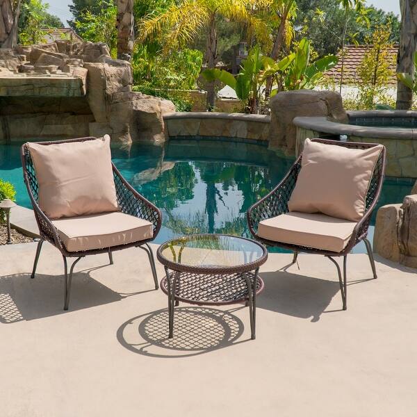 Shop Belleze 3pcs Outdoor Patio Set Wicker Rattan Backyard Uv Resistant Cushion Seat Backrest Plush Cushioned Brown Free Shipping Today Overstock 21260594