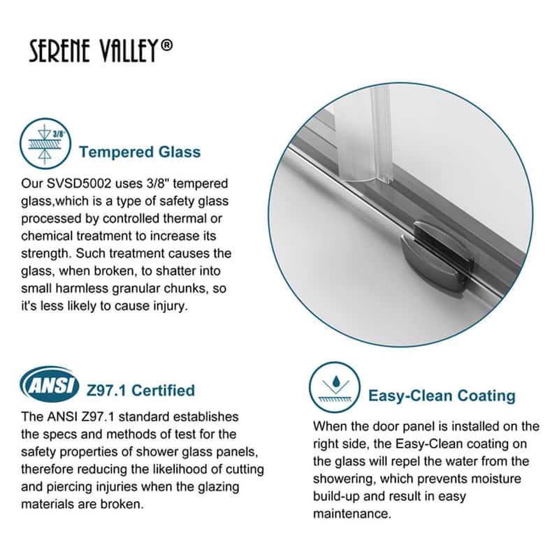 Serene Valley 60 x 66 Inch Square Rail Frameless Sliding Shower Door, Chrome - 181.3