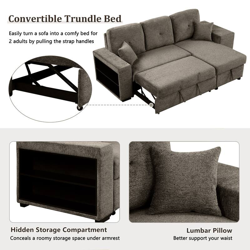 95" Reversible 3-Seater Sleeper Sofa with Storage Chaise