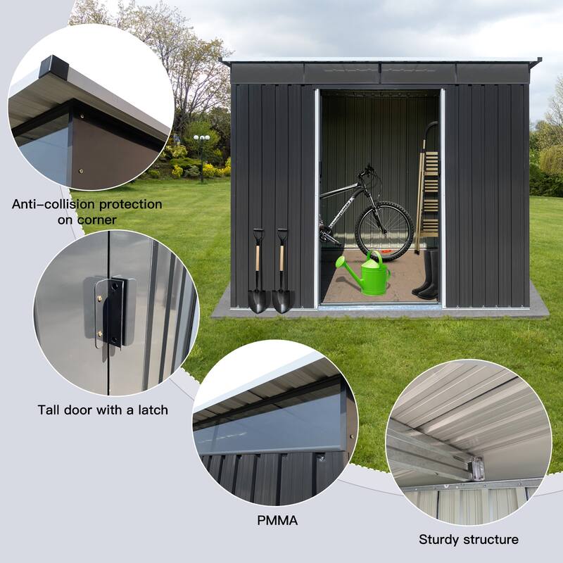 GDFStudio - Nathaniel Cole Durable and Light-Transmitting Metal Garden Shed for Efficient Outdoor Storage - 6ftx8ft