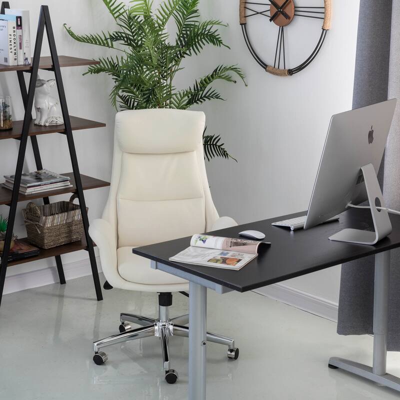 Glitzhome Modern High-Back Leatherette Adjustable 360-Degree Swivel Executive Office Chair-Come with a Free Vase
