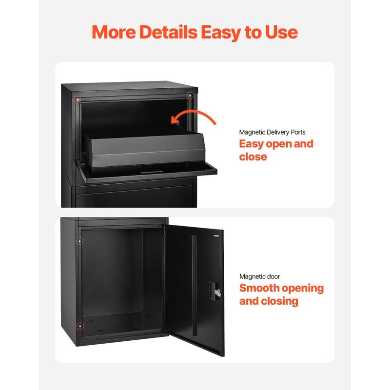 Black Galvanized Steel Parcel Delivery Box with Anti-Theft Design and Weatherproof Finish - 19.7 x 15.7 x 38.6 in