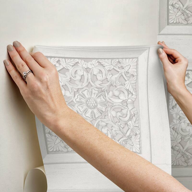 Carved Floral White Peel and Stick Wallpaper