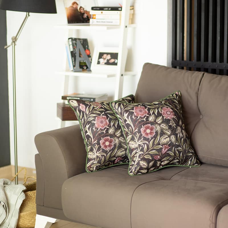 Jacquard Leaf Decorative Throw Pillow Cover (Set of 2) - Brown/Dark Brown
