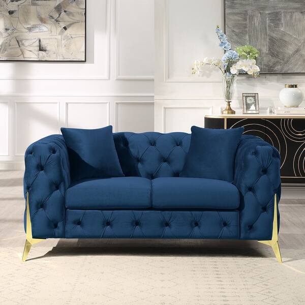 Chesterfield Velvet Accent Loveseat Sofa, Upholstered Classic Button