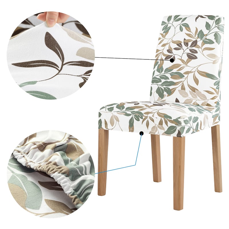 No. 918 Hillsboro 2-pack Botanical Print Stretch Fit Elastic Dining Chair Cover Pair - 28" x 39"