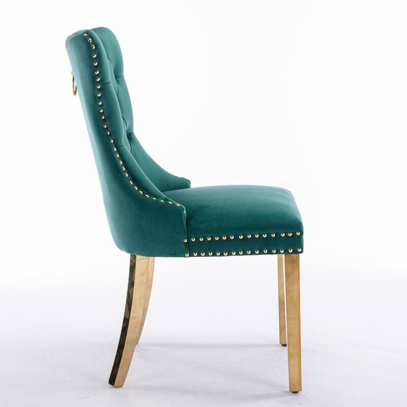 Set of 2 Contemporary High-End Tufted Upholstered Dining Chair with Nailhead & Stainless Steel Legs