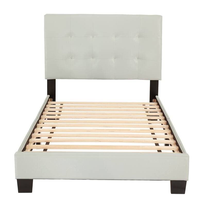 Twin Bed Frame Faux Leather Slat Support Modern Bedroom Furniture White