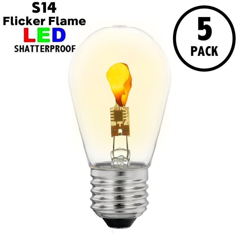 5 Pack LED S14 Outdoor Patio Edison Replacement Bulbs, Flicker Flame, E26 Base - Warm White