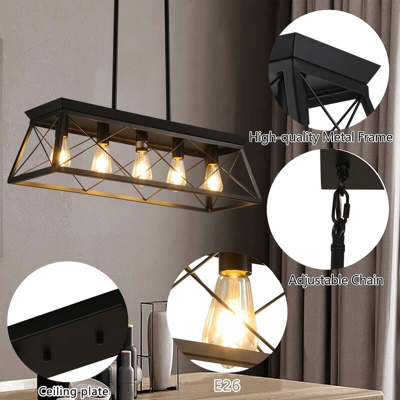 Modern 4-Light Dining Room Chandelier, Matte Black & Gold Metal Island Lighting, 40-Inch Farmhouse Hanging Fixture