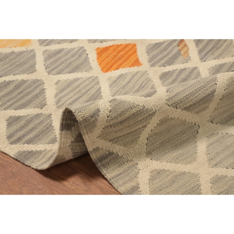 Hand Woven Oriental 100% Wool Carpet Southwestern Modern Greys & Charcoal Kilim Runner Rug - 9' 5'' X 2' 8''