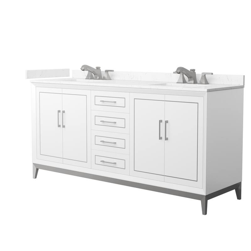 Wyndham Collection WCH5151-72D-VCA-US3MXX Marlena 72" Free Standing - White / Carrara Cultured Marble Top / Brushed