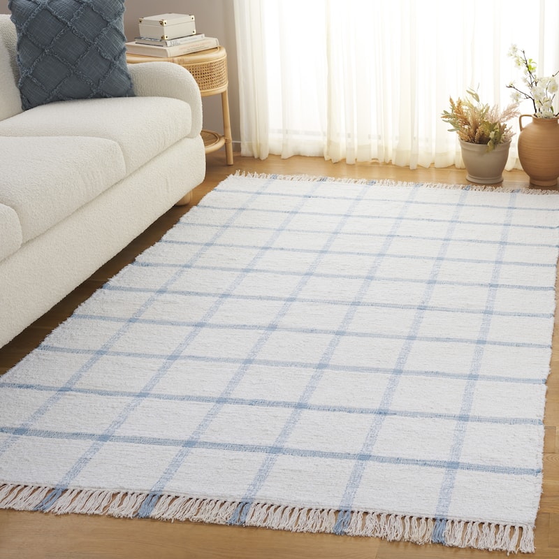 SAFAVIEH Handmade Montauk Espedita Cotton Rug - 6' x 9' - Ivory/Blue