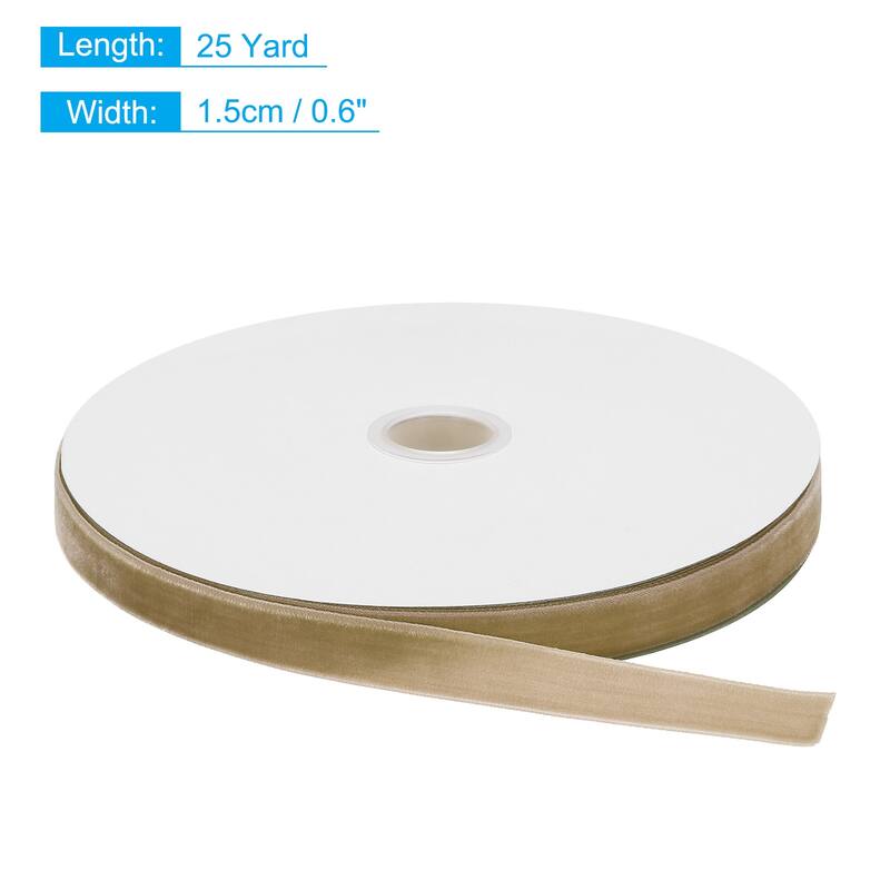 Velvet Ribbon 1 1/2 Inch Single Face Spool Silky for DIY Crafts - Khaki - 5/8 Inch x 25 Yard
