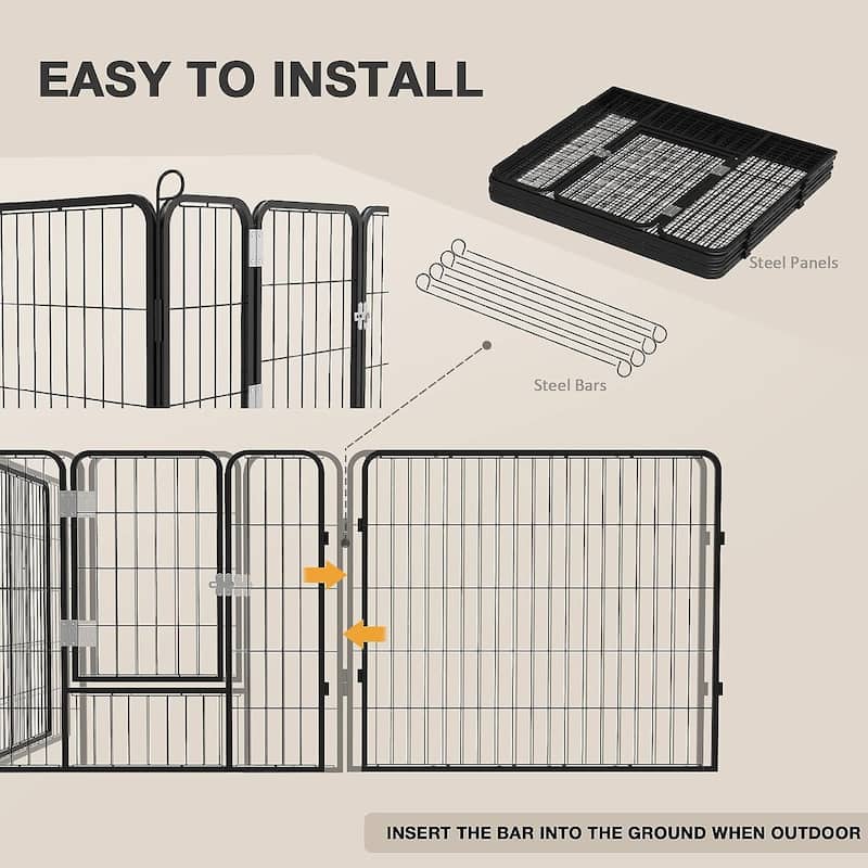 Bossin Dog Playpen Dog Kennel Pen Cage Dog Fence Exercise Pen with Doors 8/16/24 Panel