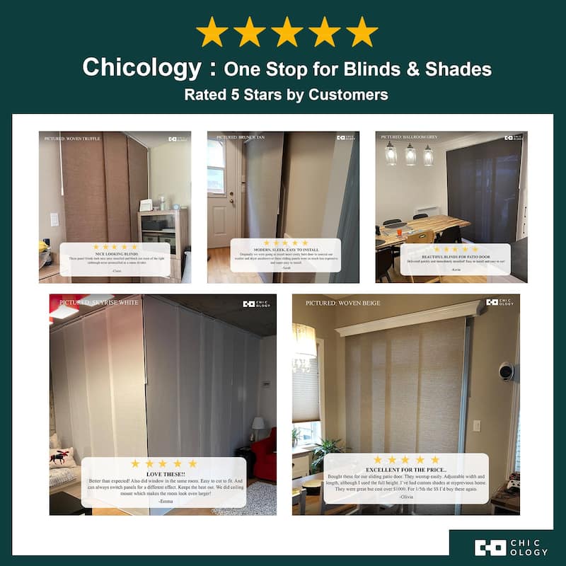 CHICOLOGY Adjustable Sliding Panels, Light Filtering - 46"- 86" W X 92" H
