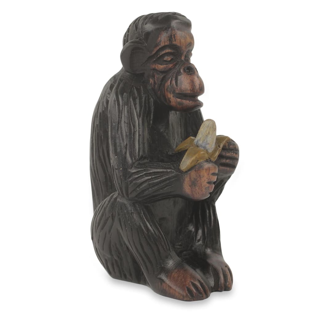 Novica Handmade Monkey Peeling A Banana Ebony Wood Figurine