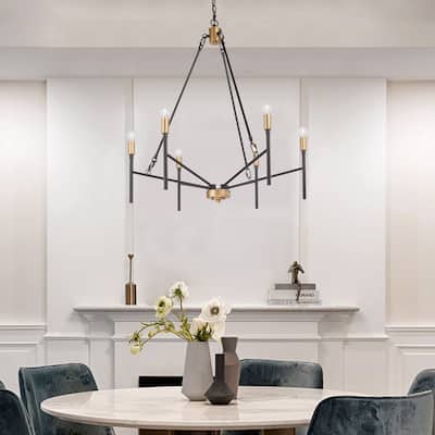 Mid-century Modern 6-light Wheel Chandelier Farmhouse Island Lights for Living Room - 27"D x 30"H