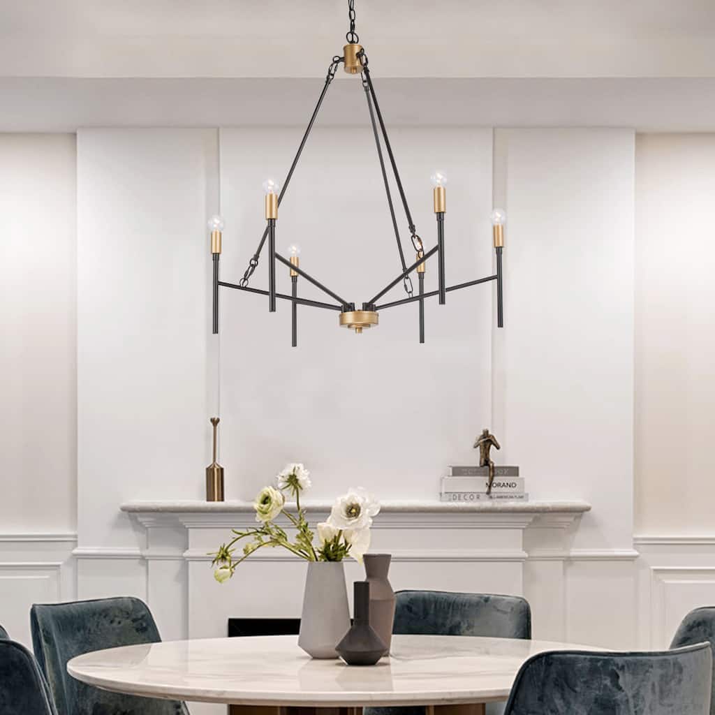 Mid-century Modern 6-light Wheel Chandelier Farmhouse Island Lights for Living Room - 27"D x 30"H