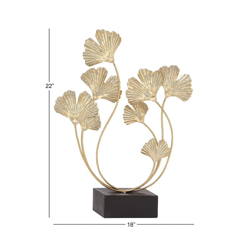 Metal Floral Curved Sculpture - Gold - Roche River Decor - 6"W x 18"L x 22"H