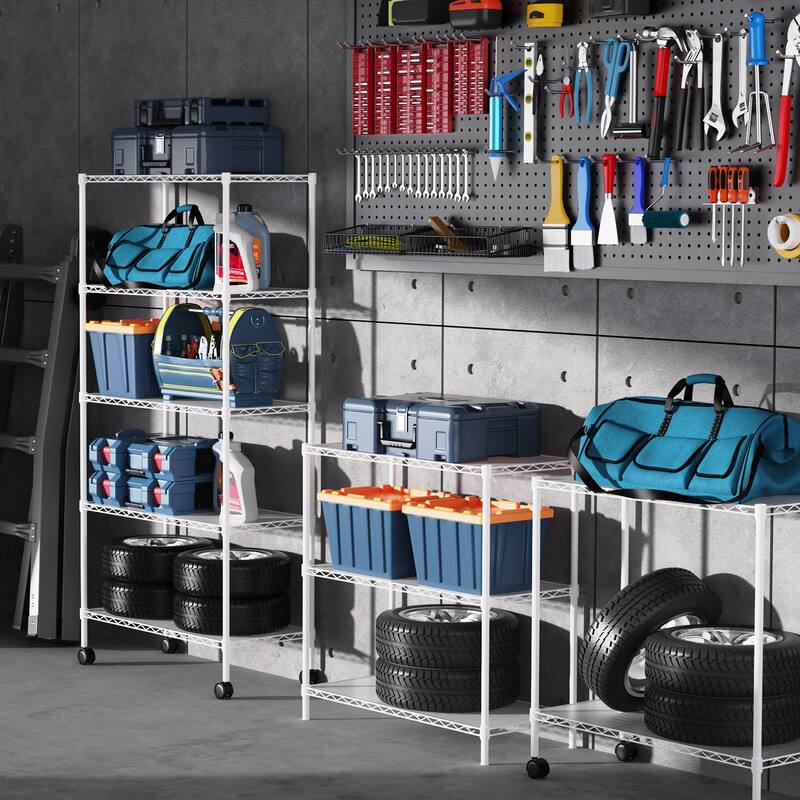 5 Tier Shelf Wire Shelving Unit, NSF Heavy Duty Wire Shelf Metal Large Storage Shelves Height Adjustable Utility ﻿