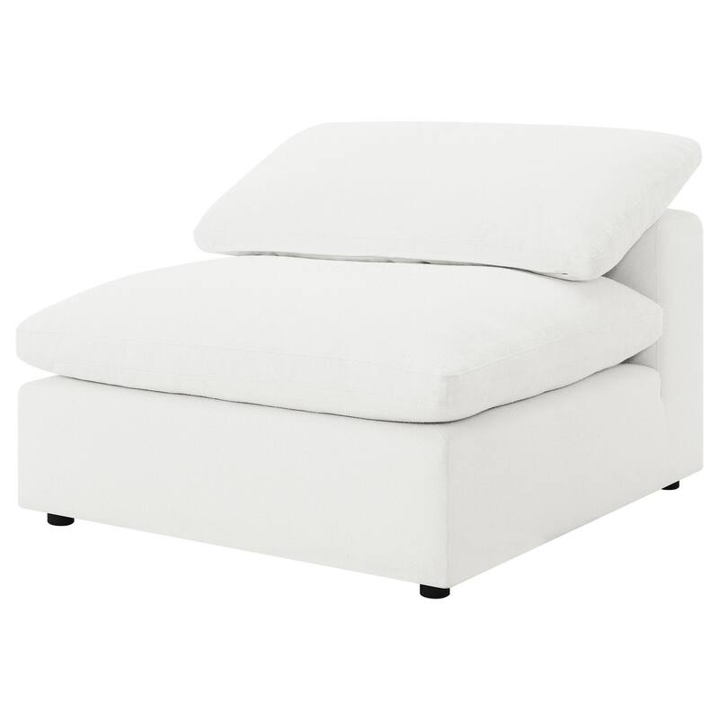 Allias Modular Armless Chair, White Boucle Fabric, Plush Foam Cushions