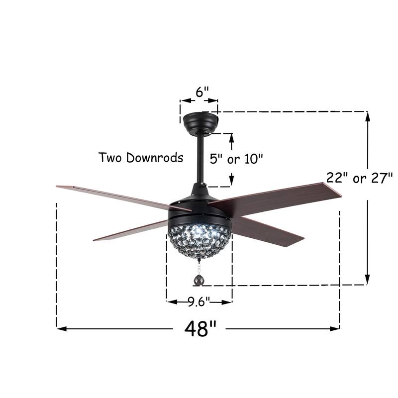 Bella Depot 52" Modern Crystal Ceiling Fan with LED Light, Reversible Ceiling Fan with Remote Control