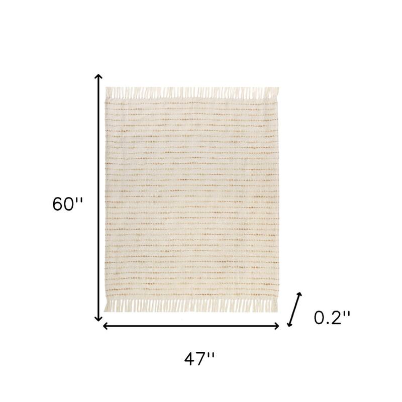 HomeRoots 50" X 60" White And Brown Cotton Blend Woven Striped Throw Blanket with Fringe