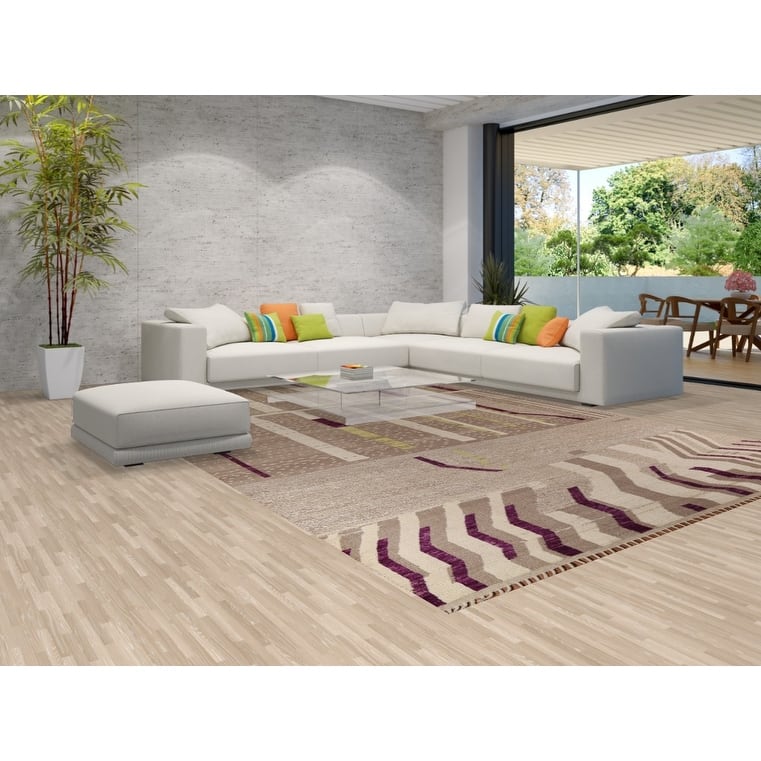 Earth Tone Moroccan Large Area Rug Handmade Beige Wool Carpet - 9'10"x 14'5"