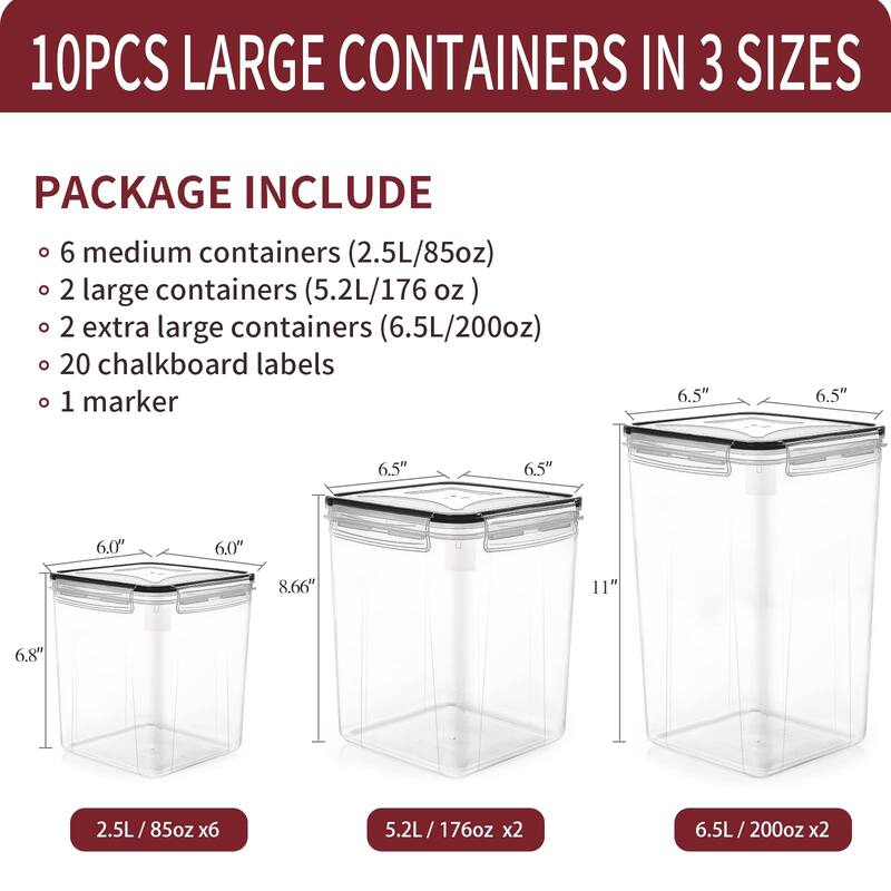Large Airtight Food Storage Containers,10PCS BPA Free Plastic Cereal Storage Containers, Kitchen & Pantry Organizers and Storage
